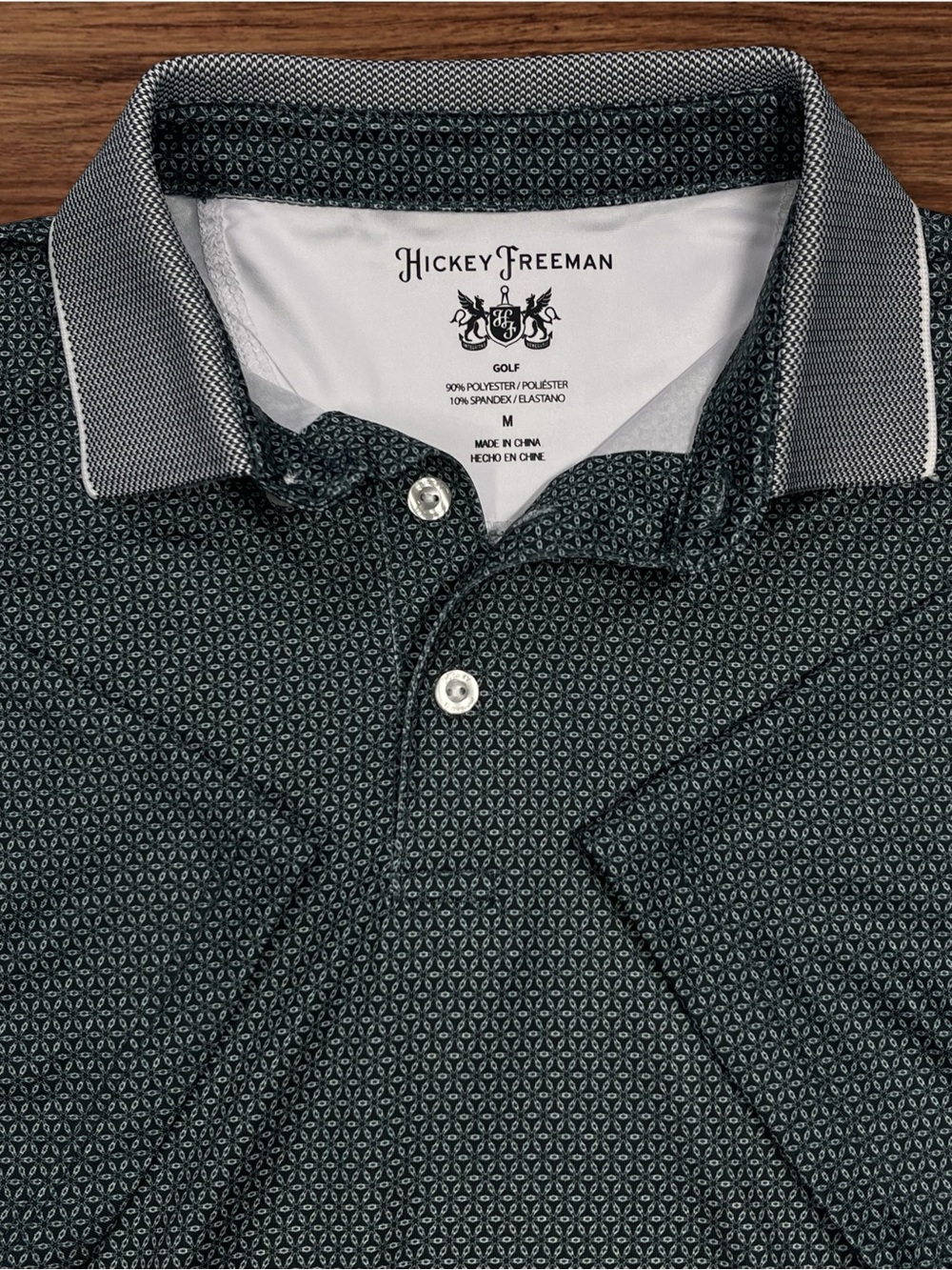 Hickey Freeman Golf Short Sleeve Performance Polo Green Geometric Medium